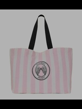 Victoria's Secret Pink and White Striped Tote with Black Handles NWT SUMMER